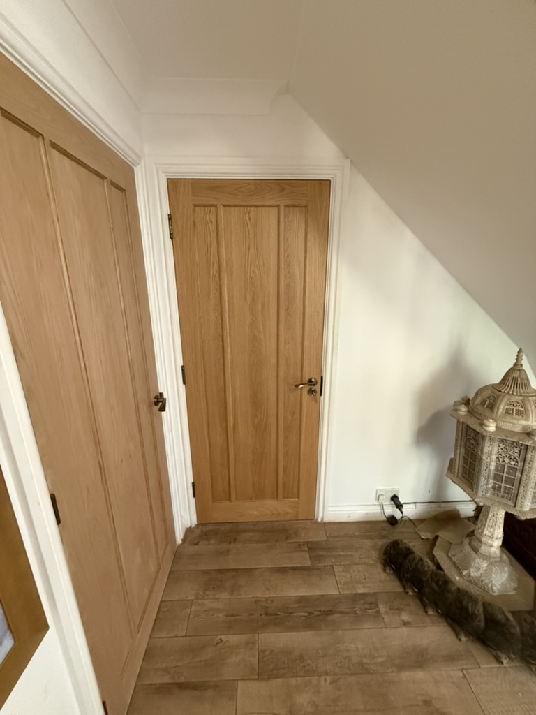 Oak internal door hung in a Torbay hallway